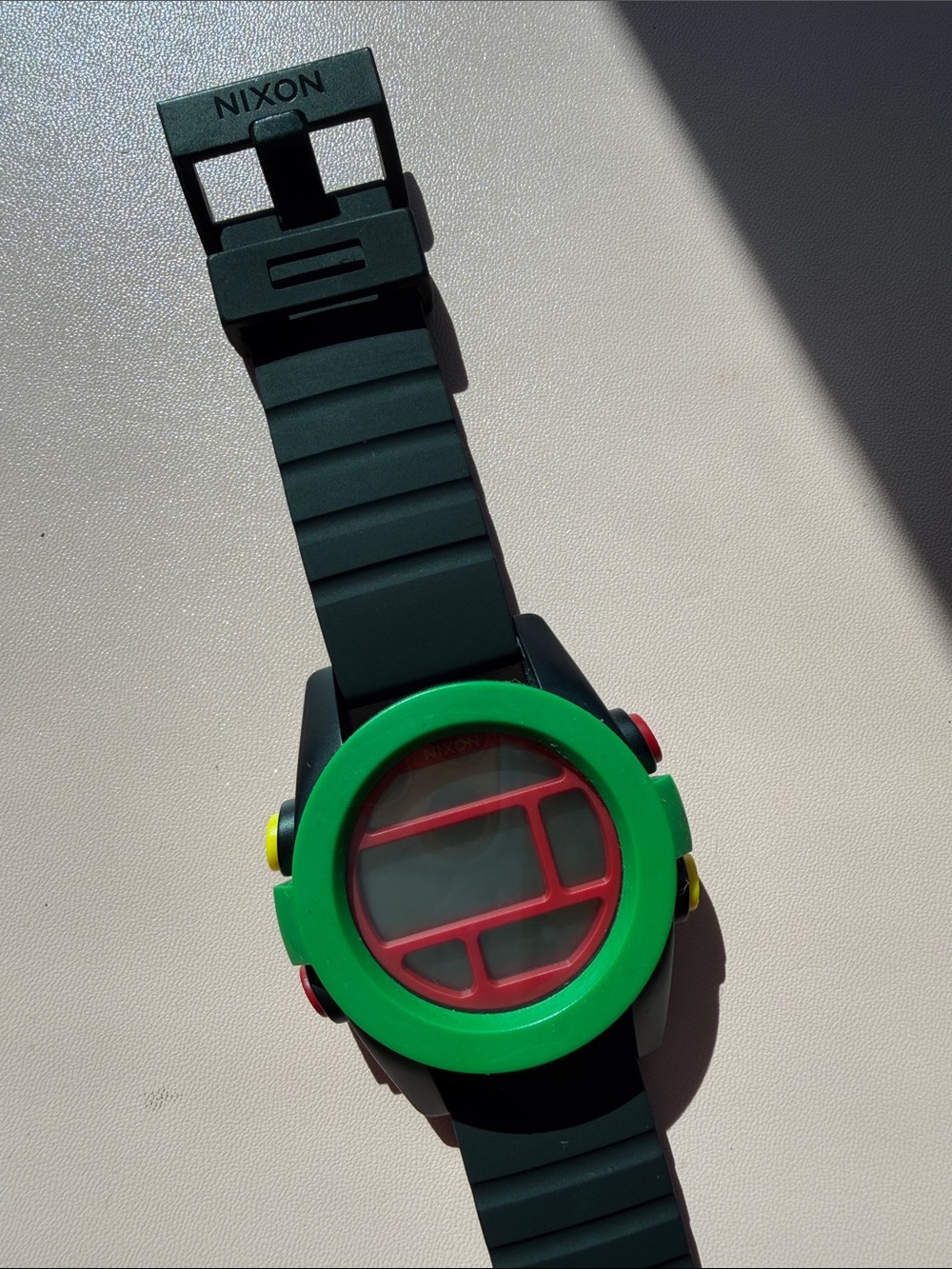 Nixon Green Bezel Digital Watch with Black Strap